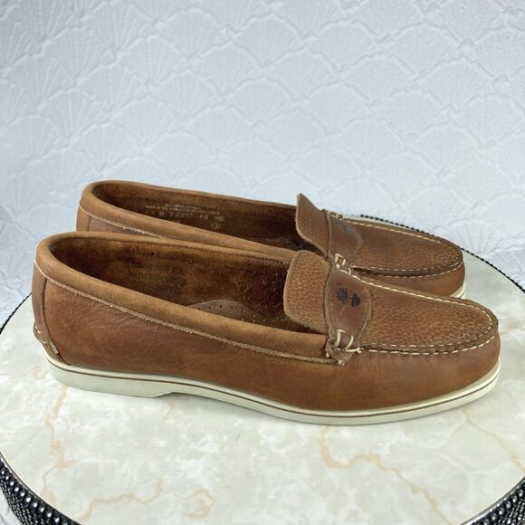 Timberland Penny Loafers Womens 10 Brown Leather Classic Nautical Slip On Shoes - Picture 2 of 12